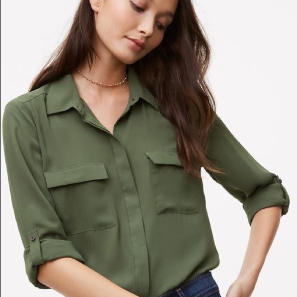 LOFT XS Green Utility Blouse